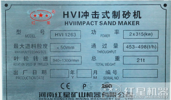 1263制砂机铭牌 1263制砂机铭牌